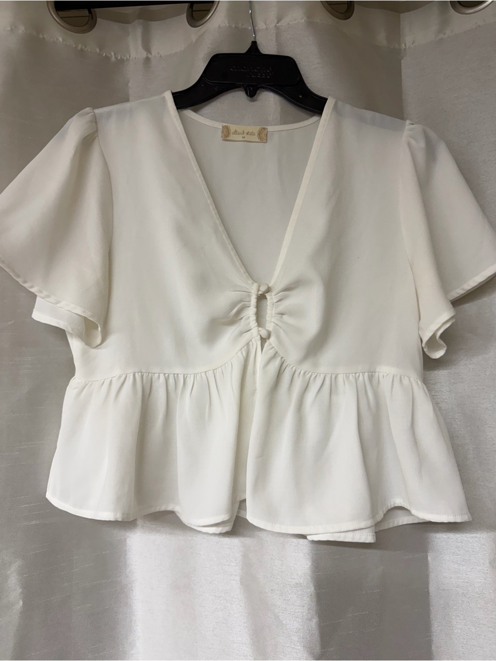 Altar'd State off white V-Neck button -Front Peplum Blouse